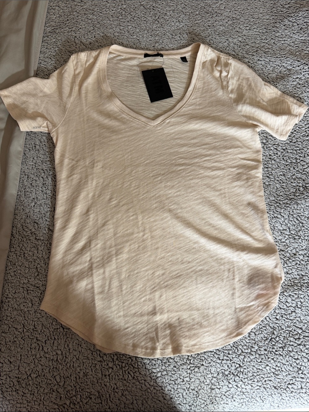ATM Anthony Thomas Melillo Tan V-Neck Pima cotton slub knit Tee
